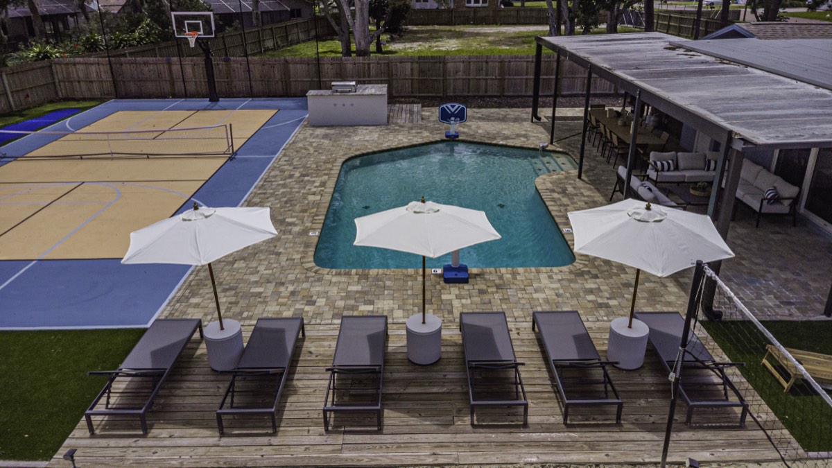 Pool and sport court before