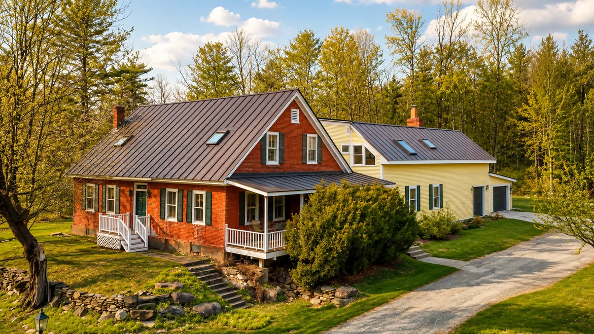 Farmhouse exterior in spring