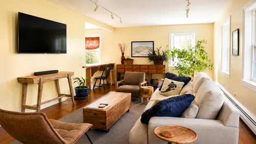 Bright living room with TV