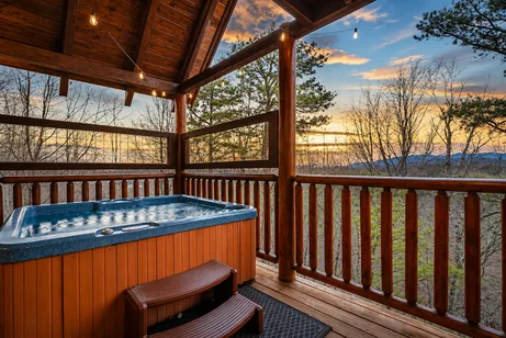 Hot tub on the deck at sunset