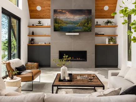 Living room with modern fireplace