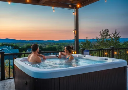 Hot tub overlooking the ridge at sunset