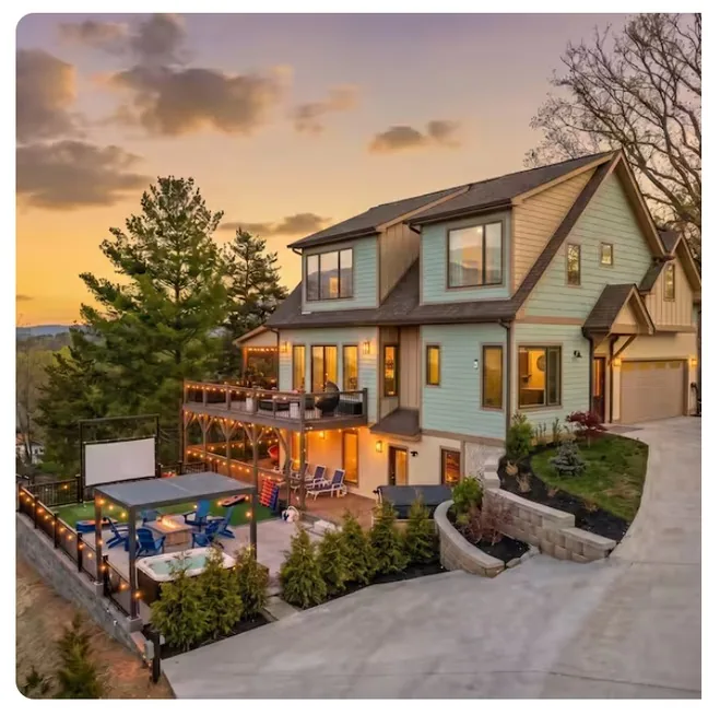 Exterior at dusk with back deck